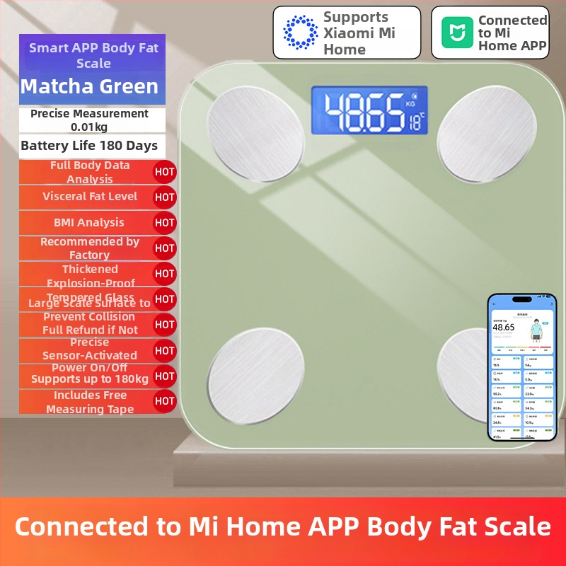 Ζυγός σώματος για οικιακή χρήση με ανάλυση λιπώδους ιστού και ύδατος, 4 αισθητήρες υψηλής ακρίβειας, γυάλινη επιφάνεια, USB-C φόρτιση, εύρος 200 g-180 kg