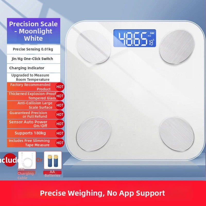 Ζυγός σώματος για οικιακή χρήση με ανάλυση λιπώδους ιστού και ύδατος, 4 αισθητήρες υψηλής ακρίβειας, γυάλινη επιφάνεια, USB-C φόρτιση, εύρος 200 g-180 kg