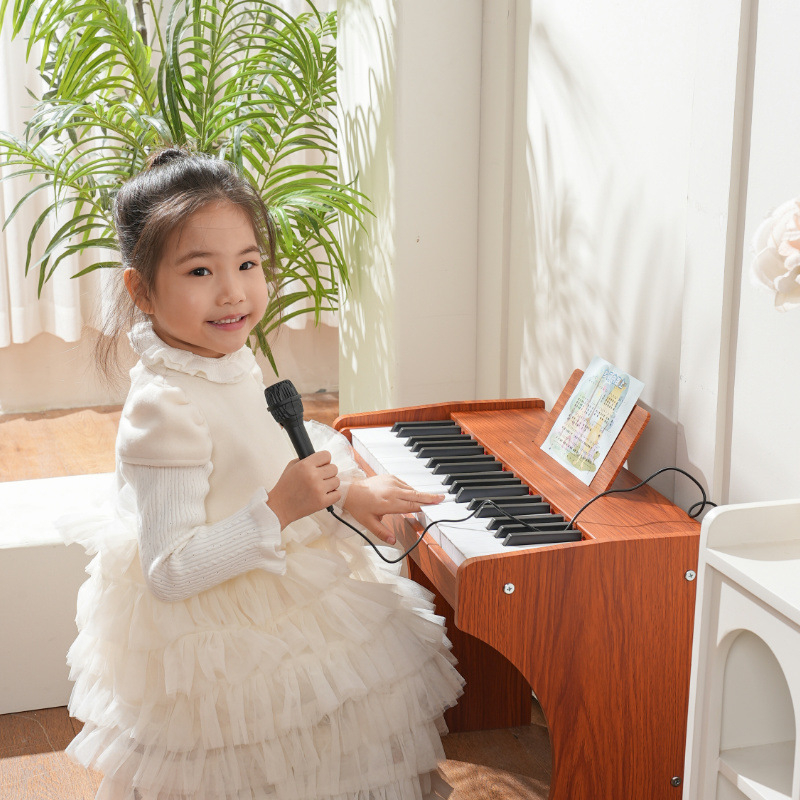 LECHEN 37-klávesová drevená zvislá elektronická klaviatúra, nabíjateľný elektrický klavír, model 378h, hmotnosť 7,6 kg, menej ako 100 tónov