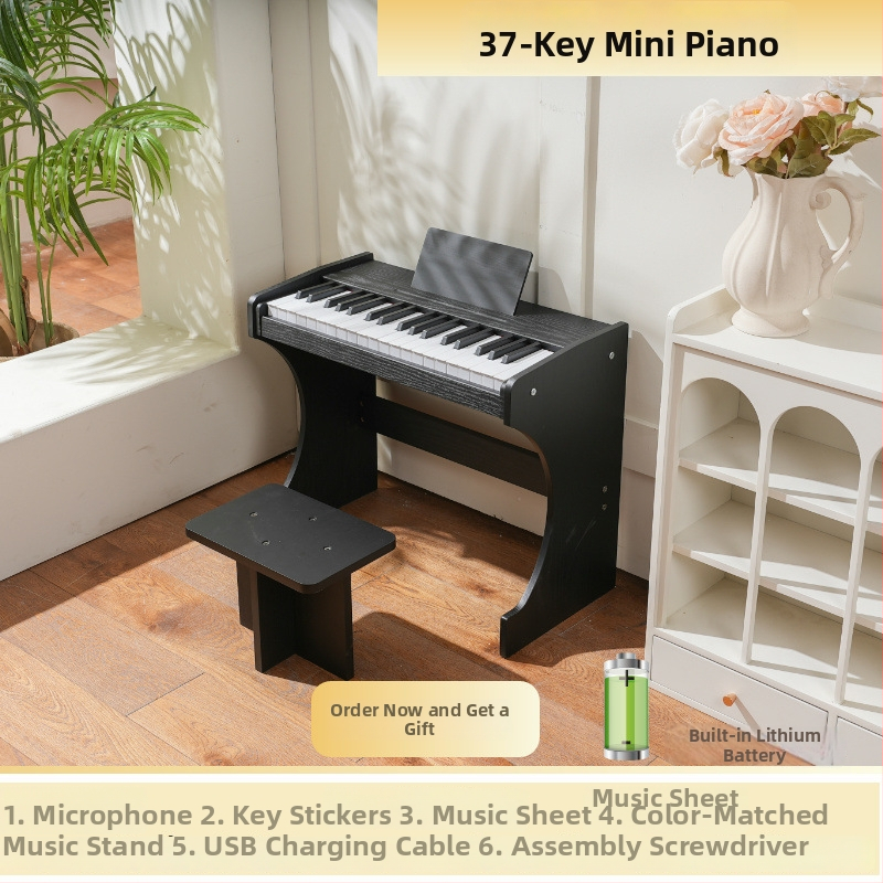 LECHEN 37-klávesová drevená zvislá elektronická klaviatúra, nabíjateľný elektrický klavír, model 378h, hmotnosť 7,6 kg, menej ako 100 tónov