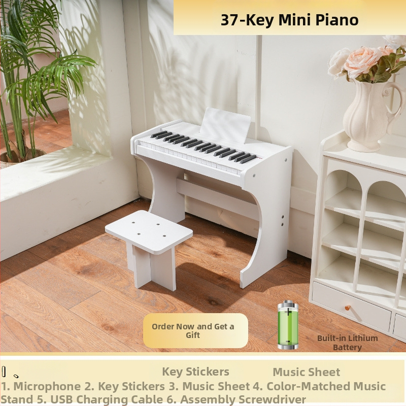 LECHEN 37-klávesová drevená zvislá elektronická klaviatúra, nabíjateľný elektrický klavír, model 378h, hmotnosť 7,6 kg, menej ako 100 tónov