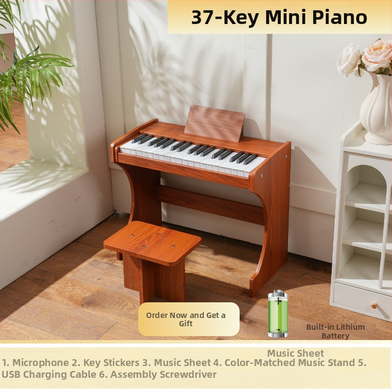 LECHEN 37-klávesová drevená zvislá elektronická klaviatúra, nabíjateľný elektrický klavír, model 378h, hmotnosť 7,6 kg, menej ako 100 tónov