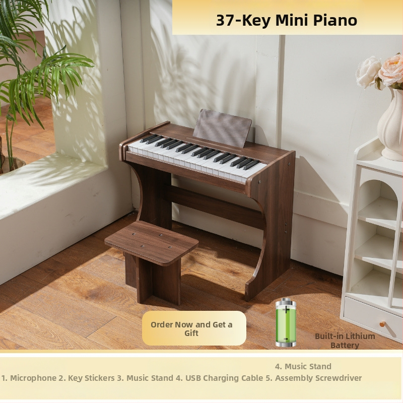 LECHEN 37-klávesová drevená zvislá elektronická klaviatúra, nabíjateľný elektrický klavír, model 378h, hmotnosť 7,6 kg, menej ako 100 tónov