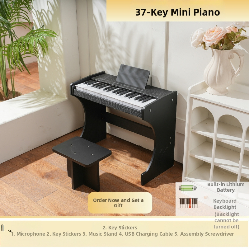 LECHEN 37-klávesová drevená zvislá elektronická klaviatúra, nabíjateľný elektrický klavír, model 378h, hmotnosť 7,6 kg, menej ako 100 tónov