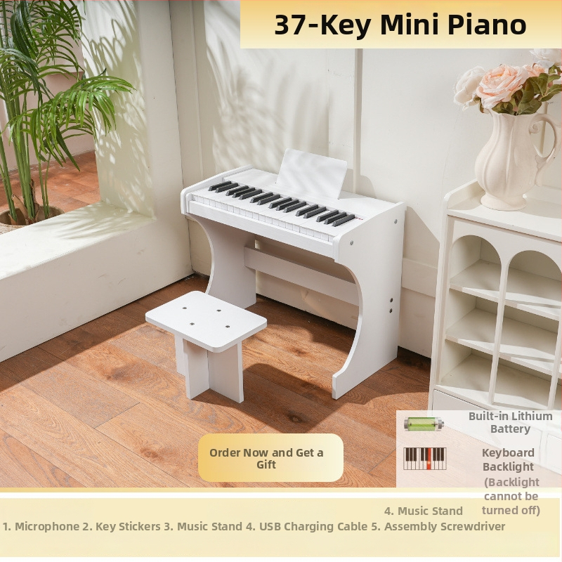 LECHEN 37-klávesová drevená zvislá elektronická klaviatúra, nabíjateľný elektrický klavír, model 378h, hmotnosť 7,6 kg, menej ako 100 tónov