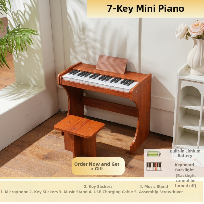 LECHEN 37-klávesová drevená zvislá elektronická klaviatúra, nabíjateľný elektrický klavír, model 378h, hmotnosť 7,6 kg, menej ako 100 tónov