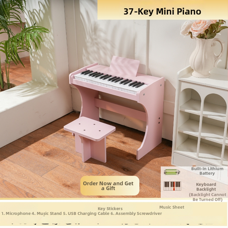 LECHEN 37-klávesová drevená zvislá elektronická klaviatúra, nabíjateľný elektrický klavír, model 378h, hmotnosť 7,6 kg, menej ako 100 tónov