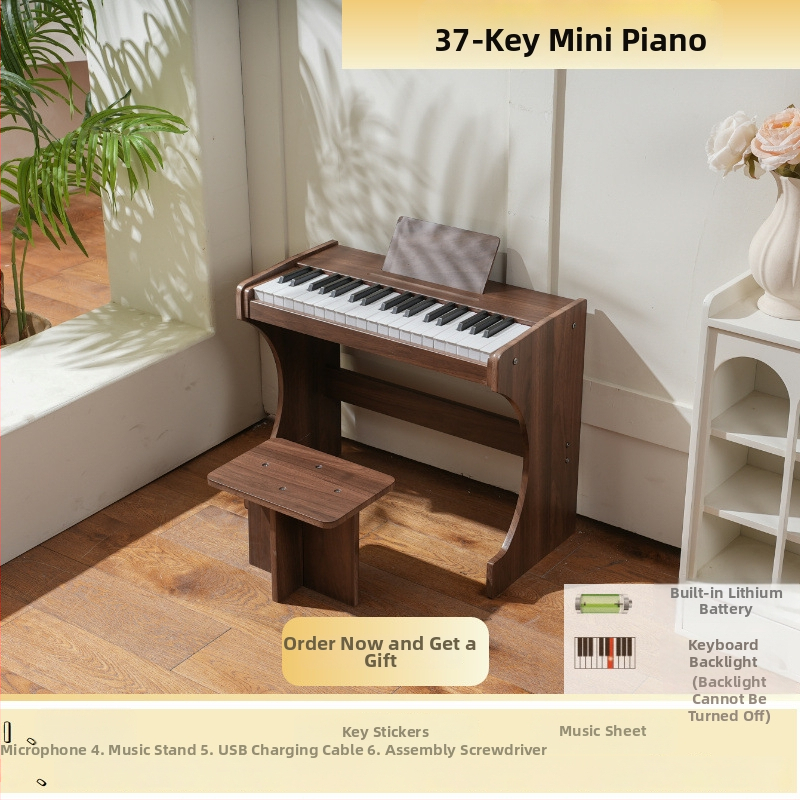 LECHEN 37-klávesová drevená zvislá elektronická klaviatúra, nabíjateľný elektrický klavír, model 378h, hmotnosť 7,6 kg, menej ako 100 tónov