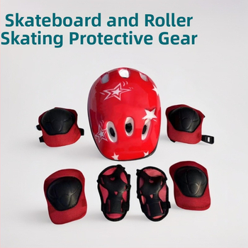 Detská súprava ochranných pomôcok na kolieskové korčule s prilbou – 7 dielov: prilba, ochrana hlavy, kolená, lakte a zápästia