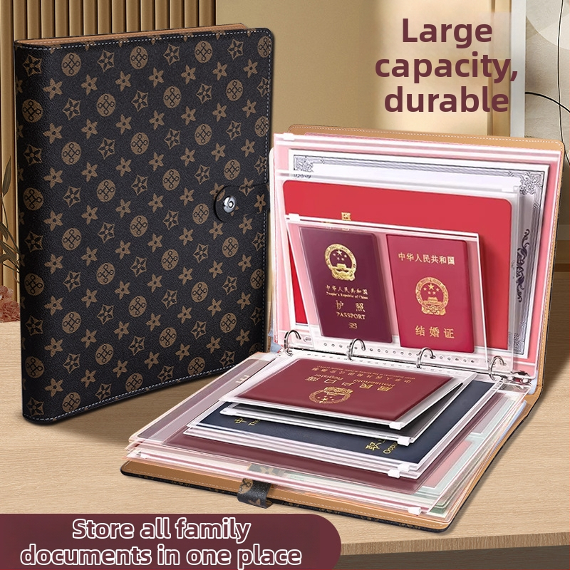 Kožna kutija za dokumente sa kopčom, model H008, unutarnje stranice PVC, 18–24 listova, zamjena informativne knjige, mogućnost otiska logotipa