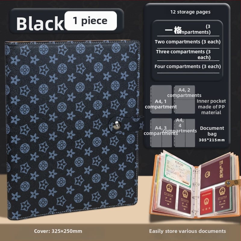 Kožna kutija za dokumente sa kopčom, model H008, unutarnje stranice PVC, 18–24 listova, zamjena informativne knjige, mogućnost otiska logotipa