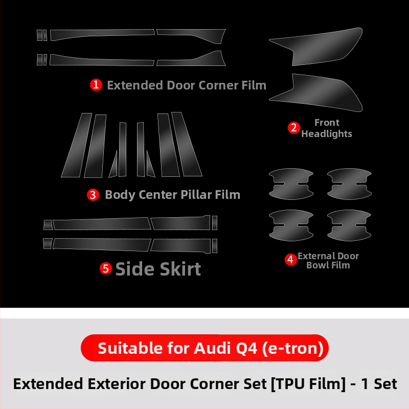 Chiwick TPU film protector transparent pentru Audi Q4 e-tron: protecția colțurilor ușilor din față și din spate și a pragurilor laterale ale caroseriei