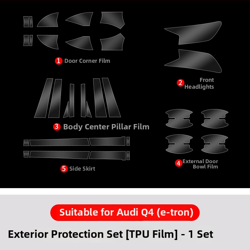 Chiwick TPU film protector transparent pentru Audi Q4 e-tron: protecția colțurilor ușilor din față și din spate și a pragurilor laterale ale caroseriei