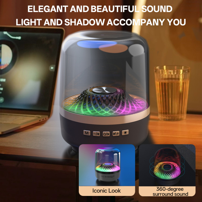 Stolni Bluetooth zvučnik s ambijentalnim osvjetljenjem, 5. generacija, Bluetooth 5.3, 100Hz-20kHz, SNR ≥75dB, Ugrađena baterija