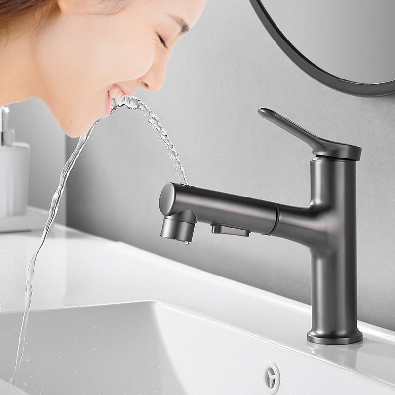 Izvlačna mješalica za umivaonik, bakreno tijelo, 0–80°C, 1,5 MPa, keramički kartridžni ventil