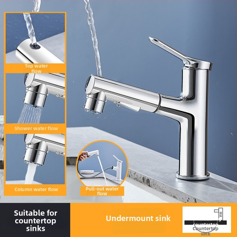 Izvlačna mješalica za umivaonik, bakreno tijelo, 0–80°C, 1,5 MPa, keramički kartridžni ventil