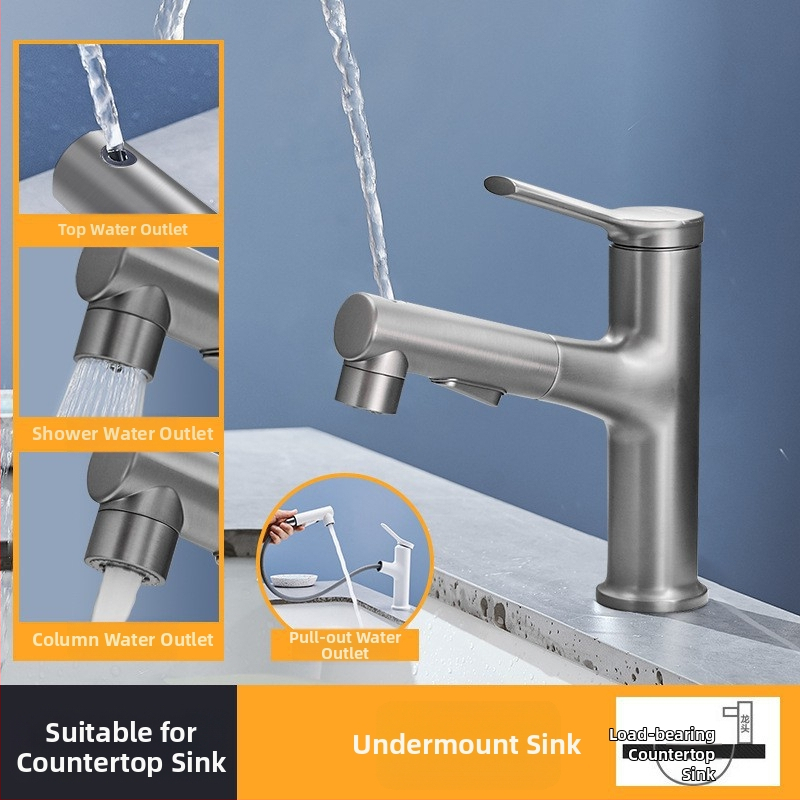 Izvlačna mješalica za umivaonik, bakreno tijelo, 0–80°C, 1,5 MPa, keramički kartridžni ventil