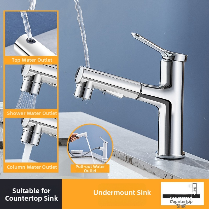 Izvlačna mješalica za umivaonik, bakreno tijelo, 0–80°C, 1,5 MPa, keramički kartridžni ventil