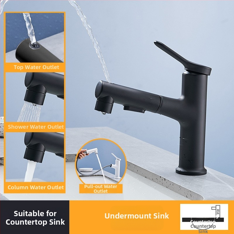 Izvlačna mješalica za umivaonik, bakreno tijelo, 0–80°C, 1,5 MPa, keramički kartridžni ventil