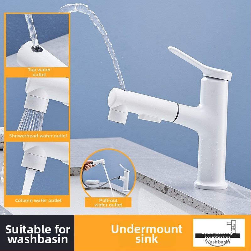 Izvlačna mješalica za umivaonik, bakreno tijelo, 0–80°C, 1,5 MPa, keramički kartridžni ventil