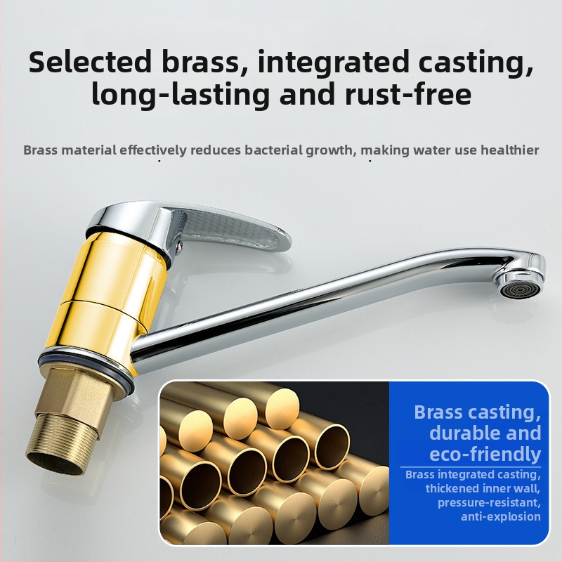 Konyhai mosogató hosszú kifolyóval, egykaros keverő, cinköntvzet test, kerámia korongos szelep, bemenet/kimenet 1/2''