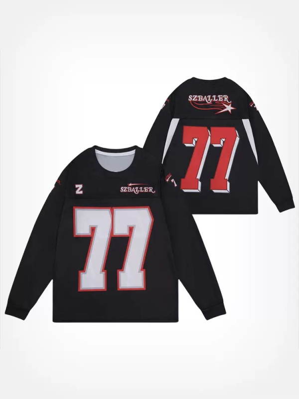 Дълъг ръкав тренировъчен топ за баскетбол и бягане, американски стил с цепка, 100% полиестерна материя с полиестерна подплата, всички сезони, бързосъхнещ