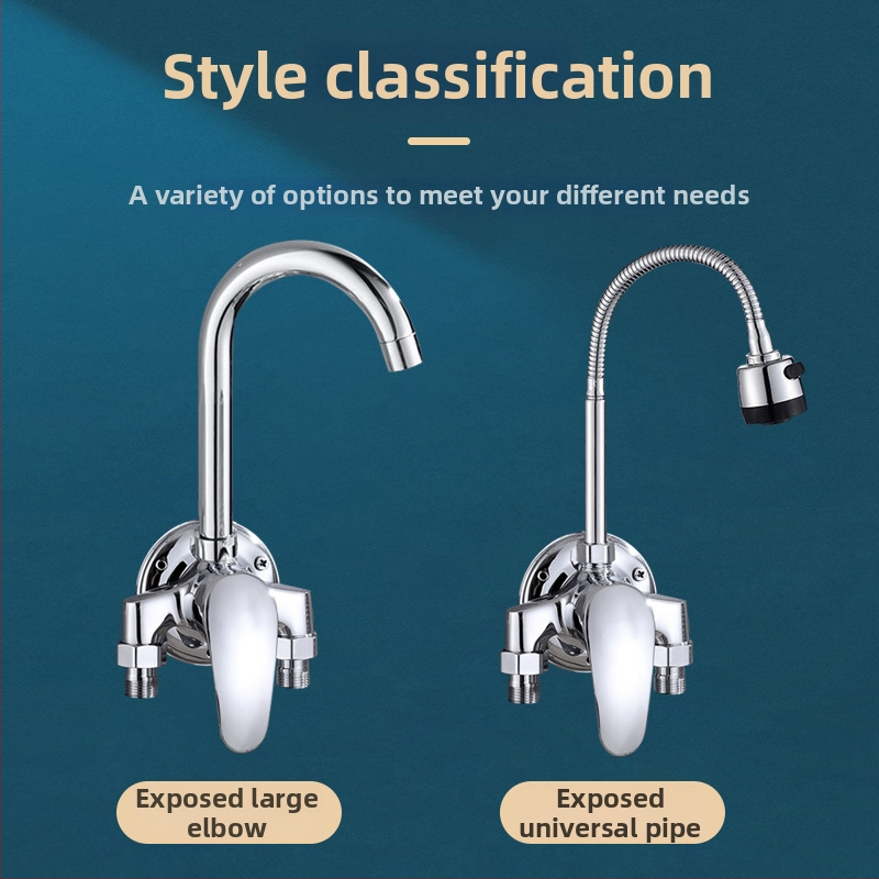 Sárgaréz falra szerelt konyhai csaptelep kerámiás patronnal, forró és hideg víz, egytengelyes kialakítás