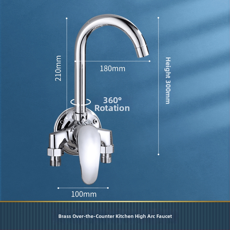Sárgaréz falra szerelt konyhai csaptelep kerámiás patronnal, forró és hideg víz, egytengelyes kialakítás