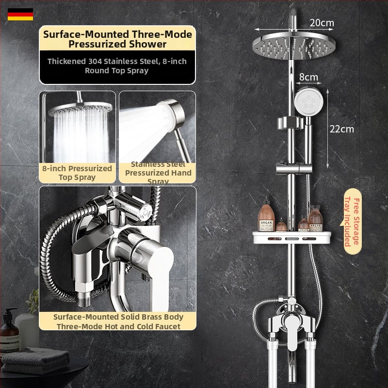 Σετ ντους από ορείχαλκο, τοποθετημένο στον τοίχο, μοντέρνος σχεδιασμός, στρογγυλή κεφαλή ντους, καθαρό βάρος 3000 γρ.