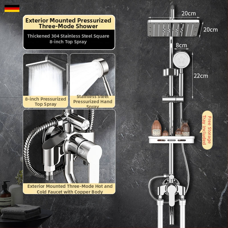 Σετ ντους από ορείχαλκο, τοποθετημένο στον τοίχο, μοντέρνος σχεδιασμός, στρογγυλή κεφαλή ντους, καθαρό βάρος 3000 γρ.