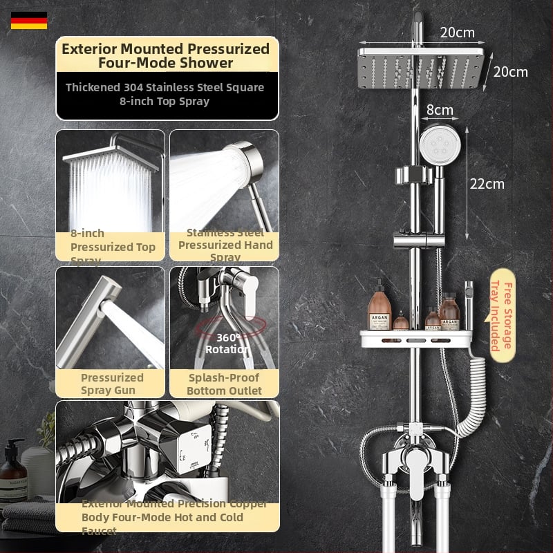 Σετ ντους από ορείχαλκο, τοποθετημένο στον τοίχο, μοντέρνος σχεδιασμός, στρογγυλή κεφαλή ντους, καθαρό βάρος 3000 γρ.