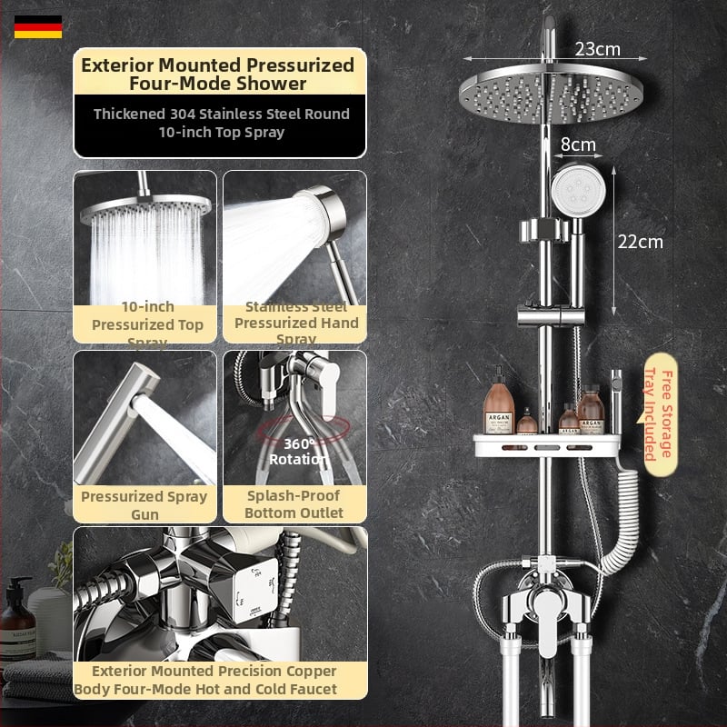 Σετ ντους από ορείχαλκο, τοποθετημένο στον τοίχο, μοντέρνος σχεδιασμός, στρογγυλή κεφαλή ντους, καθαρό βάρος 3000 γρ.
