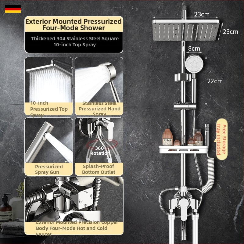 Σετ ντους από ορείχαλκο, τοποθετημένο στον τοίχο, μοντέρνος σχεδιασμός, στρογγυλή κεφαλή ντους, καθαρό βάρος 3000 γρ.