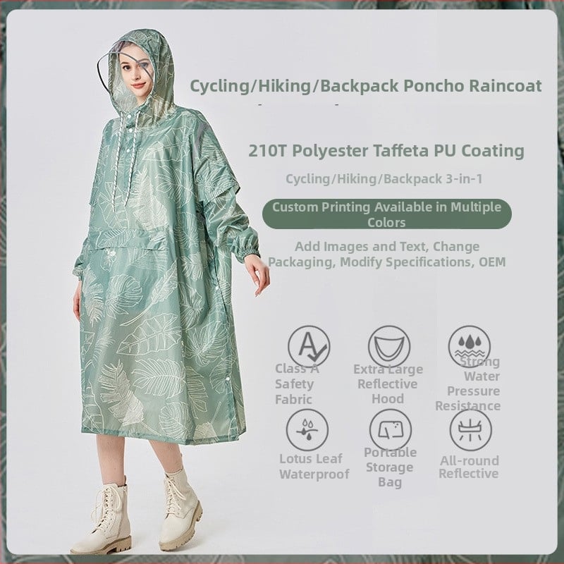 Poncă impermeabilă pentru drumeții, pentru adulți — ușor de purtat cu rucsac, din poliester, cu reflectori de siguranță