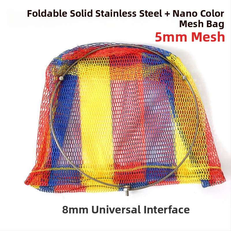Plasă de pescuit pliabilă din oțel inoxidabil, cu cap solid și inel întărit, plasă nano, plasă de buzunar, încărcare 10, adâncime 40
