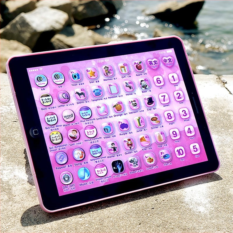 Tabletă educațională pentru învățare timpurie cu jocuri părinte-copil, muzică și interacțiune emoțională; pentru vârsta 0-3 ani, carcasă din plastic, alimentare cu baterii