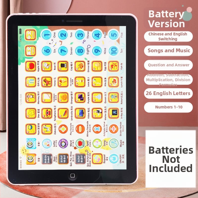 Tabletă educațională pentru învățare timpurie cu jocuri părinte-copil, muzică și interacțiune emoțională; pentru vârsta 0-3 ani, carcasă din plastic, alimentare cu baterii