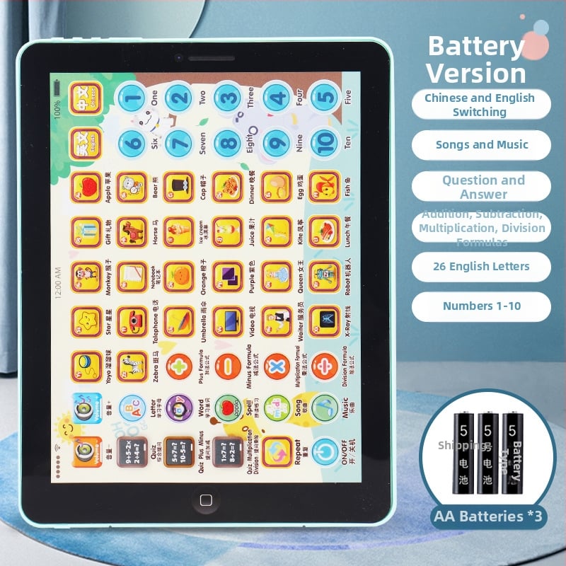 Tabletă educațională pentru învățare timpurie cu jocuri părinte-copil, muzică și interacțiune emoțională; pentru vârsta 0-3 ani, carcasă din plastic, alimentare cu baterii