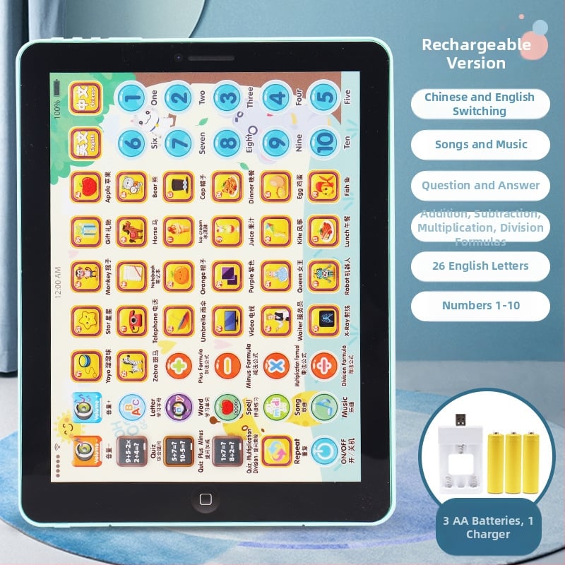 Tabletă educațională pentru învățare timpurie cu jocuri părinte-copil, muzică și interacțiune emoțională; pentru vârsta 0-3 ani, carcasă din plastic, alimentare cu baterii