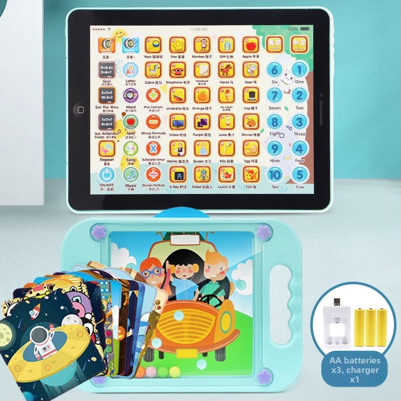 Tabletă educațională pentru învățare timpurie cu jocuri părinte-copil, muzică și interacțiune emoțională; pentru vârsta 0-3 ani, carcasă din plastic, alimentare cu baterii