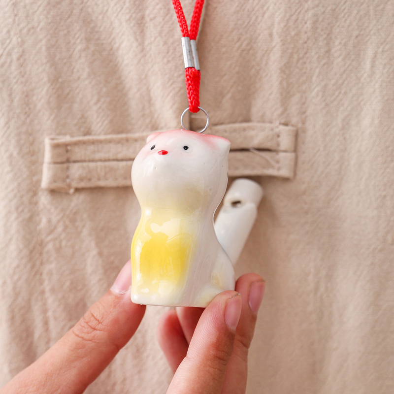 Porcelanski zvižduk za životinje s privjeskom od užeta, keramička okarina Yuling u kineskom stilu