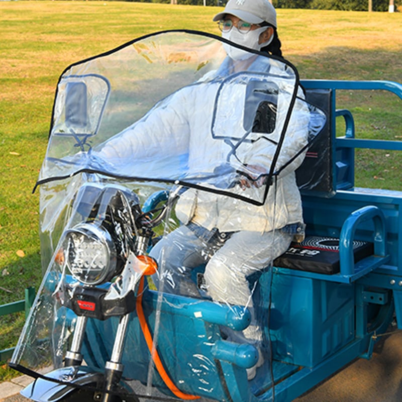 Električni tricikl PVC kišni štitnik, debeli dizajn, vjetrobran i odvojivi, proširena središnja konzola, PVC materijal, otisnuti logo