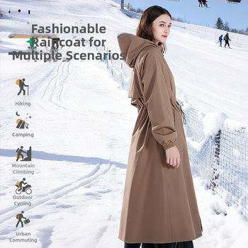 Poncho de ploaie dintr-un singur corp pentru adulți, țesătură Chunya, strat PU, lungime mare, stil windbreaker