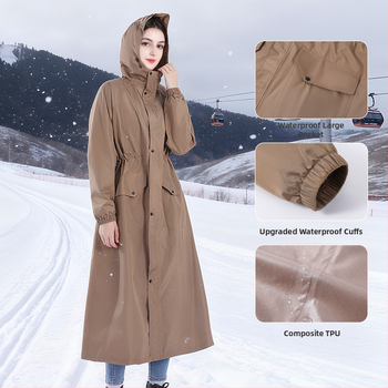 Poncho de ploaie dintr-un singur corp pentru adulți, țesătură Chunya, strat PU, lungime mare, stil windbreaker