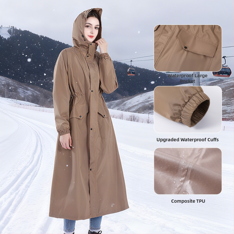 Poncho de ploaie dintr-un singur corp pentru adulți, țesătură Chunya, strat PU, lungime mare, stil windbreaker