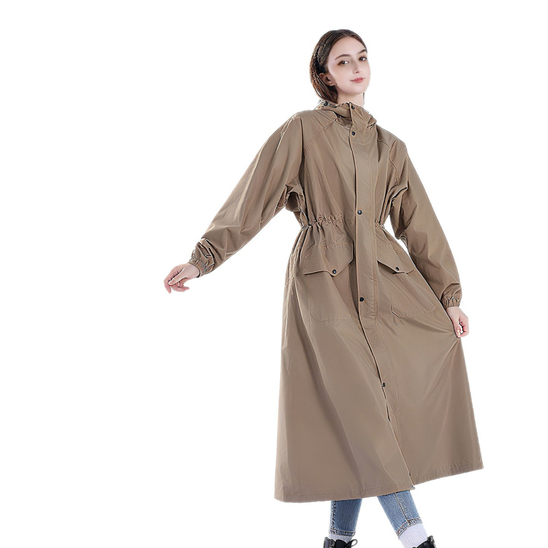 Poncho de ploaie dintr-un singur corp pentru adulți, țesătură Chunya, strat PU, lungime mare, stil windbreaker