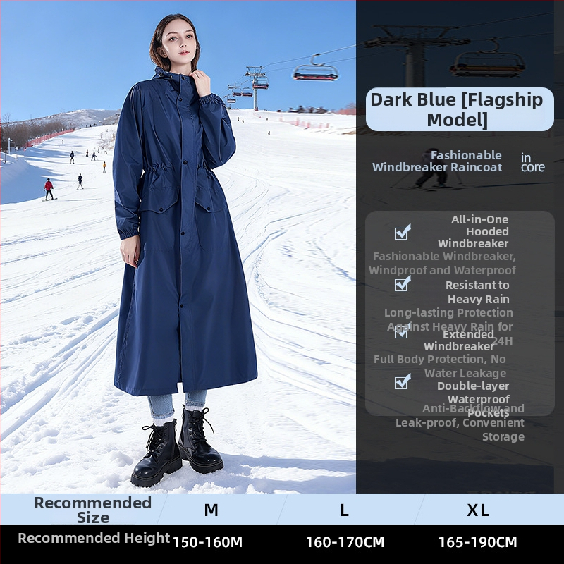 Poncho de ploaie dintr-un singur corp pentru adulți, țesătură Chunya, strat PU, lungime mare, stil windbreaker