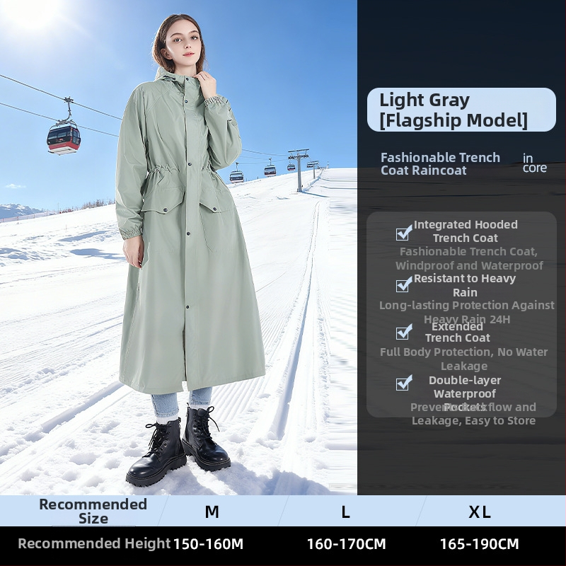 Poncho de ploaie dintr-un singur corp pentru adulți, țesătură Chunya, strat PU, lungime mare, stil windbreaker