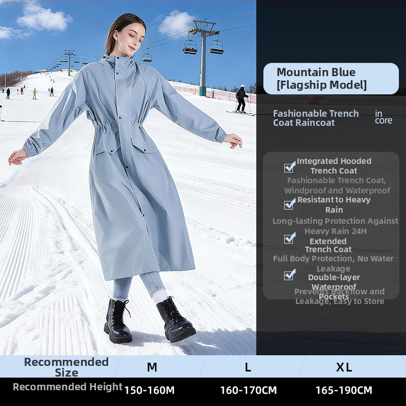 Poncho de ploaie dintr-un singur corp pentru adulți, țesătură Chunya, strat PU, lungime mare, stil windbreaker