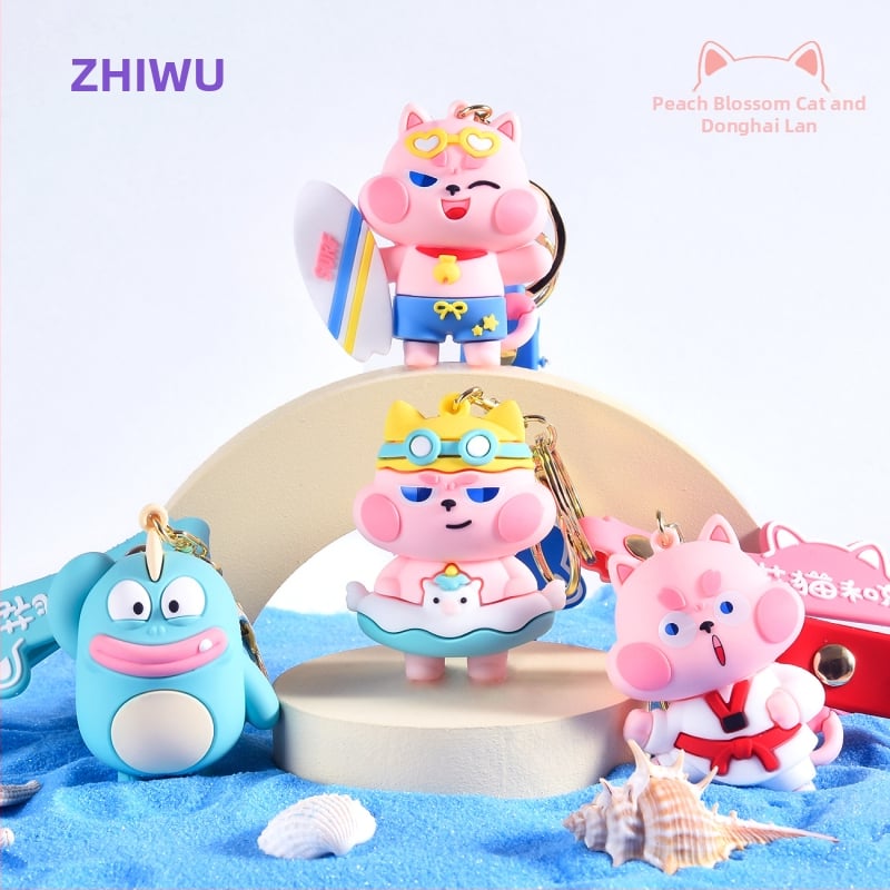 Ključevni lanac Peach Blossom Cat - privjesak za ključeve, PVC, sladak stil, za ključeve automobila